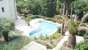 uma piscina num jardim com palmeiras em Villa Emilia em Crikvenica