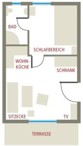 Načrt razporeditve prostorov v nastanitvi Küstenferienhaus