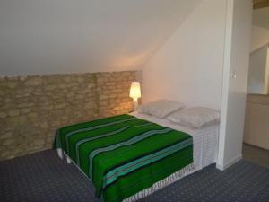 サン・ジョルジュ・シュル・シェールにあるVilla Rosaのベッドルーム1室(ベッド1台、緑の毛布付)