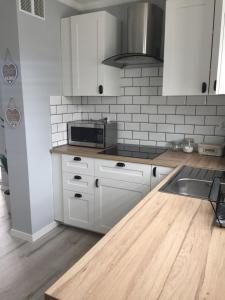 A kitchen or kitchenette at Apartament Julek klimatyzowany