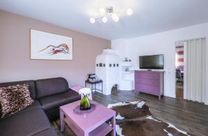 a living room with a couch and a tv at Appartement Am Tatscherlehen in Piesendorf