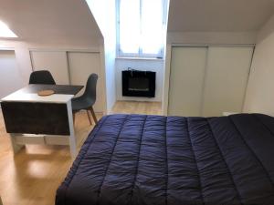 ein Schlafzimmer mit einem Bett, einem Schreibtisch und einem Stuhl in der Unterkunft Residence Le Continental in Vittel