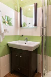 a bathroom with a sink and a mirror at Apartament Krupowki CENTRUM in Zakopane