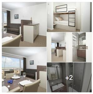 a collage of photos of a living room and a bedroom at 50 Zeedijk in De Panne