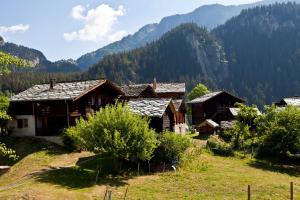 a group of wooden houses in the mountains at Arnika in Blatten bei Naters