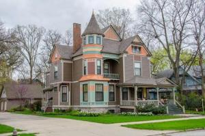 a large house with a turret on top of it at Innisfree Bed & Breakfast in South Bend