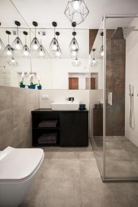łazienka z umywalką, prysznicem i toaletą w obiekcie Unique 3City Apartments - Grey Apartment w Gdańsku +14 zdjęć