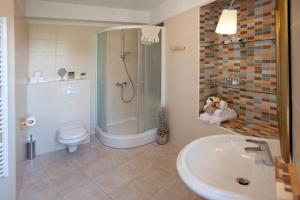 a bathroom with a shower and a toilet and a sink at Bed & Breakfast Vila Baguc in Split
