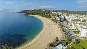 an aerial view of a beach and the ocean at Apartamento Fanals in Lloret de Mar