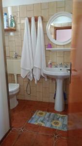 bagno con lavandino, servizi igienici e specchio di Agriturismo Palese a Torre San Giovanni Ugento