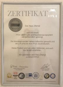 Certifikát, ocenenie alebo iný dokument vystavený v ubytovaní Haus Zillertal am Achensee