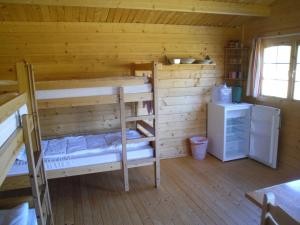 Pokój z 2 łóżkami piętrowymi w kabinie w obiekcie stuga Björn w mieście Vigge