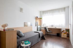 um quarto com uma cama, uma secretária e uma cadeira em Residencia Universitaria Colegio de Cuenca em Salamanca