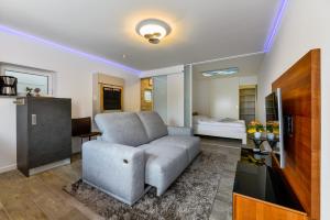 a living room with a couch and a bed at HöriLux XS in Gaienhofen