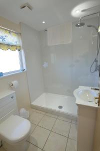 a bathroom with a shower and a toilet and a sink at The Penellen guest accommodation room only in Hayle