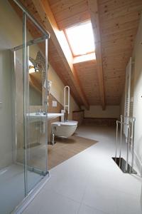 a bathroom with a glass shower and a sink at ALL'ALBARO AGRITURISMO in Salizzole