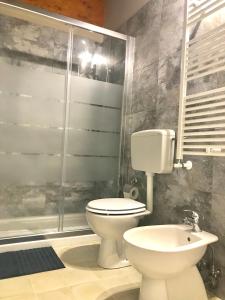 a bathroom with a toilet and a shower at La collina delle fonti in Aprilia