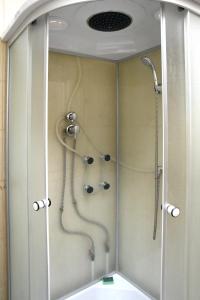 a shower in a bathroom with a glass door at Relax Inn Druskininkai in Druskininkai +16 photos