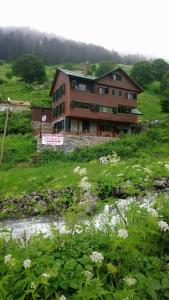 a house on the side of a hill with flowers at Dagevi Butik Apart in Uzungöl