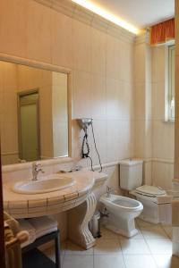 ベルパッソにあるLa Suite del Vulcanoのバスルーム(洗面台、トイレ、鏡付)
