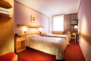 Postel nebo postele na pokoji v ubytování Hotel Akademie a depandance Vila Jarmila