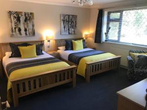 a hotel room with two beds and a window at Barncroft Luxury Bed & Breakfast in Solihull