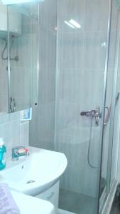 a bathroom with a shower and a toilet and a sink at Apartment Marsala Tita in Bar