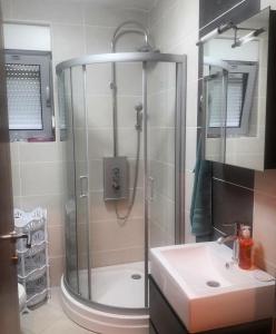 y baño con ducha y lavamanos. en Topla, en Herceg-Novi