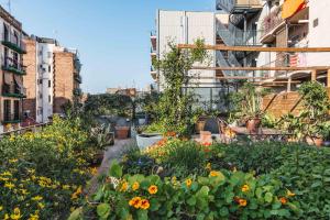 a garden on the side of a building with flowers at Hotel Brummell in Barcelona