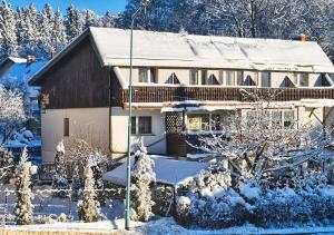 a house in the snow with snow covered trees at Aura in Szklarska Poręba