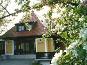 una casa con flores blancas delante de ella en Frühstückspension Zanglhof, en Lannach