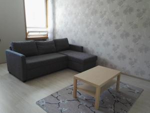 uma sala de estar com um sofá e uma mesa de centro em Anna Apartment em Pori