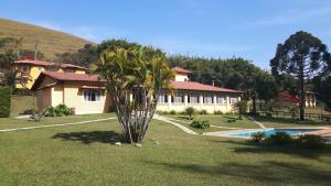 une maison avec un palmier dans la cour dans l'établissement Pousada Ribeirão do Ouro, à Itamonte