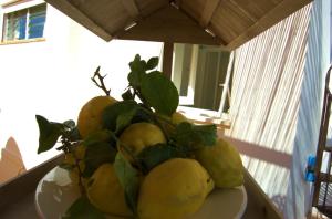 a bowl of lemons on a plate on a table at La Terrazza sul Mare in Capri