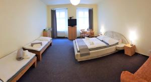 布拉格的住宿－優杜瓦澤拉徹柯里祖酒店，酒店客房设有两张床和电视。