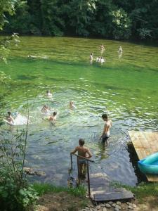 a group of people swimming in a lake at Vacation House Spiritus Flumine in Netretić