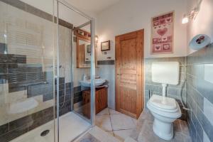 a bathroom with a toilet and a shower and a sink at Apartment San in Ližnjan