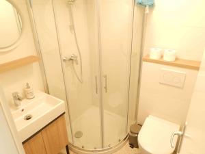 a bathroom with a shower and a toilet and a sink at Casa Riccobon 5 in Koper +19 photos