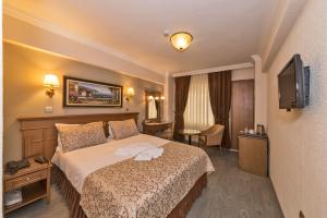 a hotel room with a bed and a television at Laleli Gonen Hotel in Istanbul +82 photos