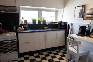 cocina con fregadero, fogones y ventana en Het Huis tussen Kerk en Klooster, en Ootmarsum