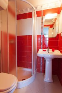 a bathroom with a shower and a sink at House Pelcic Kostrena in Kostrena