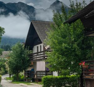a house with a view of the mountains at Apartment Kolman in Bohinj