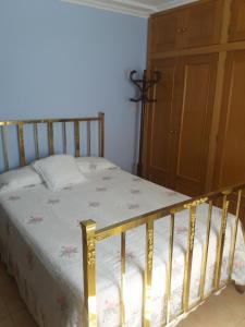 1 dormitorio con 1 cama y armario de madera en Casa Labradora, en Herencia