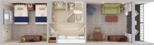 a floor plan of a room with a bathroom at Sea Crest Oceanfront Resort in Myrtle Beach