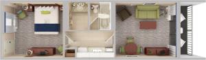 a floor plan of a room with a bathroom at Sea Crest Oceanfront Resort in Myrtle Beach