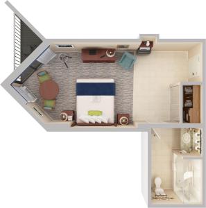 a rendering of a small apartment with a floor plan at Sea Crest Oceanfront Resort in Myrtle Beach