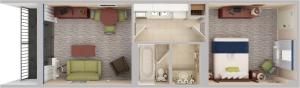 a floor plan of a small apartment with a room at Sea Crest Oceanfront Resort in Myrtle Beach