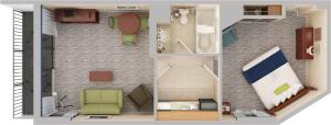 a floor plan of a small room with a bedroom at Sea Crest Oceanfront Resort in Myrtle Beach