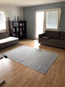 ein Wohnzimmer mit einem Sofa und einem Teppich in der Unterkunft Ferienwohnung Viers in Bregenz