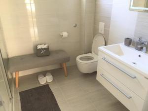 Baño pequeño con aseo y lavamanos en Apartman SONAS with free private parking, en Karlovac